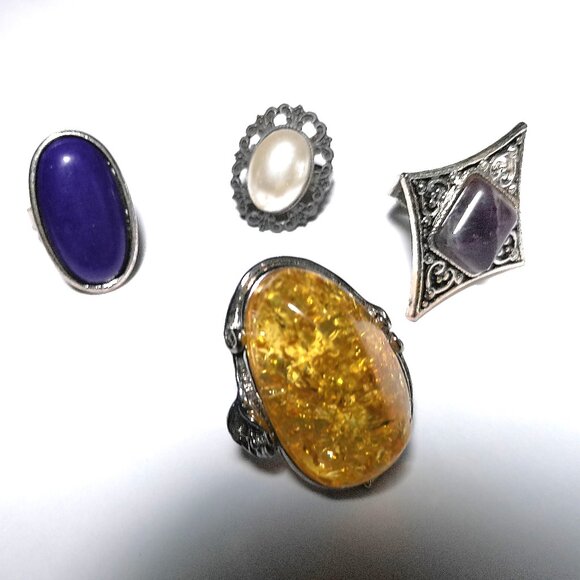Rings set of 4 adjustable size chunky stylish fashion jewelry - Picture 1 of 6